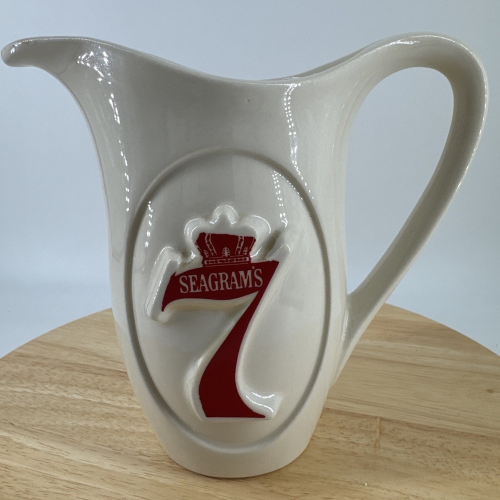 Pitcher Seagrams 7 Crown Whiskey 3D Ceramic‎ Bar 7" Tall Vintage Barware Pub Bar
